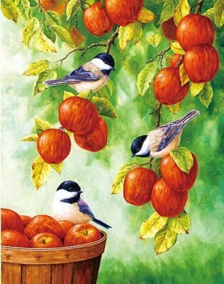 Птички в яблоневом саду