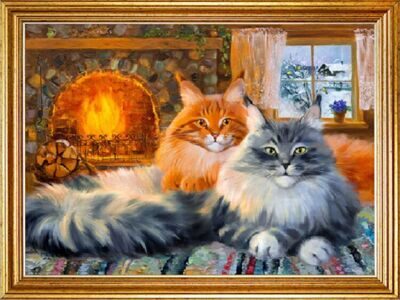 Коты у камина