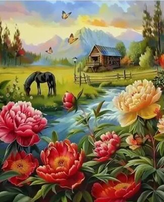 Пионы у ручья