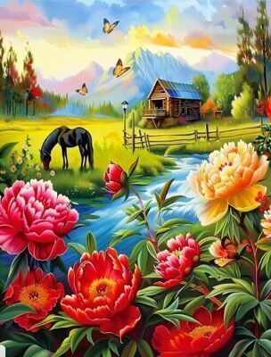 Пионы у ручья